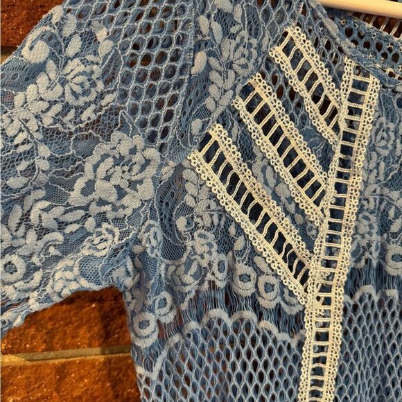 Free People Blue Long Sleeve Lace Sheath Cover-Up - Picture 5 of 10